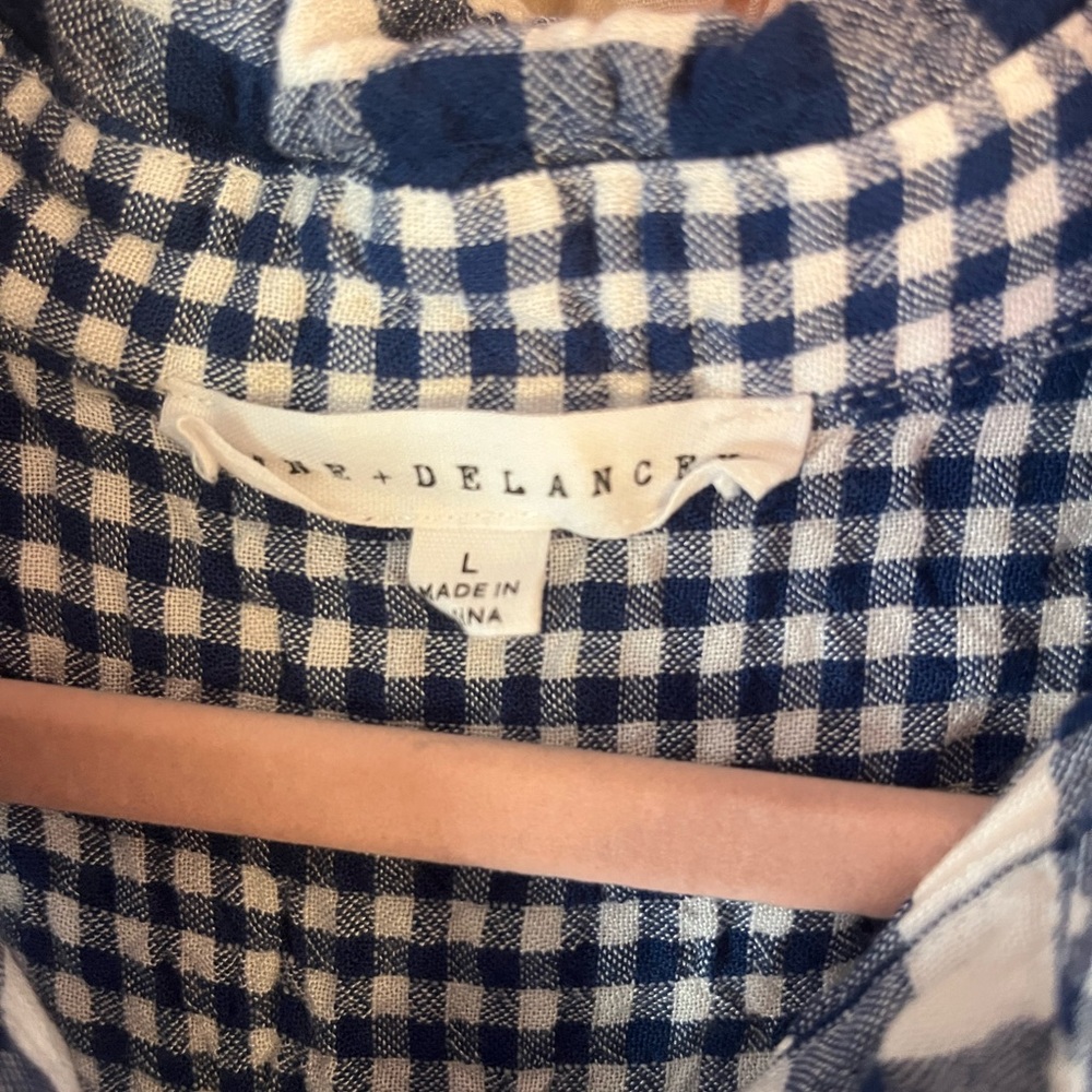 Jane + Delancey Navy and White Gingham Button-Up Shirt. Vintage retro vibe - Picture 4 of 5